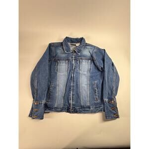 VTG Bill Blass Ladies 100% Cotton Blue Denim Jacket W/ Zipper And Pockets Large